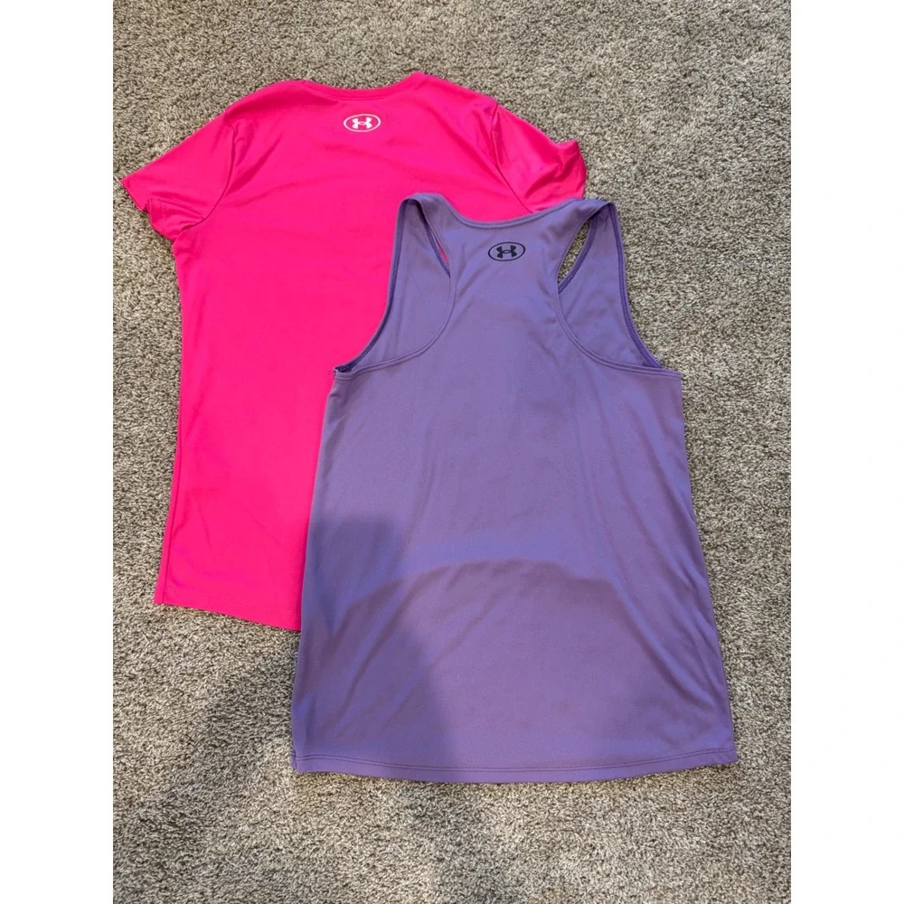 *Bundle 2 Tops* Under Armour Girls Active Tee & Tank Size Youth L Pink Purple
